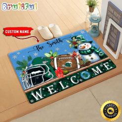 NCAA Tulane Green Wave Custom Name Christmas Snowman Edition Rubber Doormat
