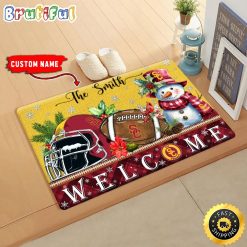 NCAA USC Trojans Custom Name Christmas Snowman Edition Rubber Doormat