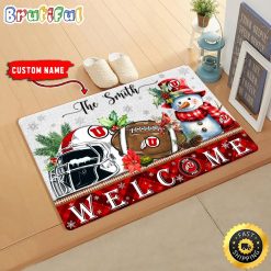 NCAA Utah Utes Custom Name Christmas Snowman Edition Rubber Doormat