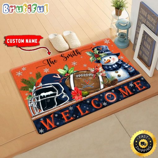 NCAA Virginia Cavaliers Custom Name Christmas Snowman Edition Rubber Doormat