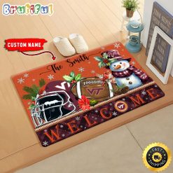 NCAA Virginia Tech Hokies Custom Name Christmas Snowman Edition Rubber Doormat