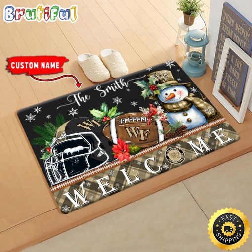 NCAA Wake Forest Demon Deacons Custom Name Christmas Snowman Edition Rubber Doormat