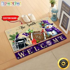NCAA Washington Huskies Custom Name Christmas Snowman Edition Rubber Doormat