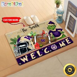 NCAA Washington Huskies Custom Name Grinch Christmas Edition Rubber Doormat