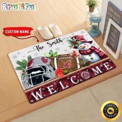 NCAA Washington State Cougars Custom Name Christmas Snowman Edition Rubber Doormat