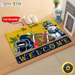 NCAA West Virginia Mountaineers Custom Name Christmas Snowman Edition Rubber Doormat