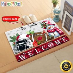 NCAA Wisconsin Badgers Custom Name Christmas Snowman Edition Rubber Doormat