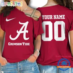 NCAA Alabama Crimson Tide Custom Name Number One Shoulder T-Shirt