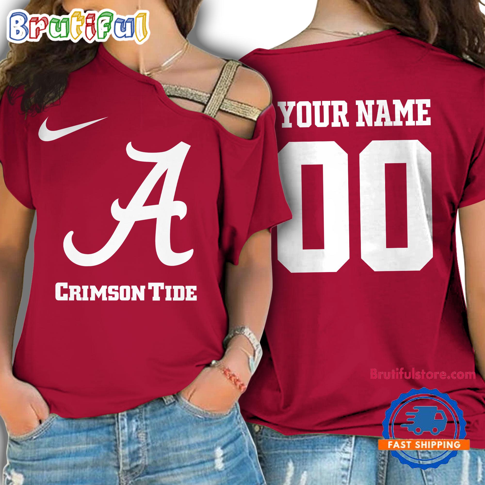NCAA Alabama Crimson Tide Custom Name Number One Shoulder T-Shirt