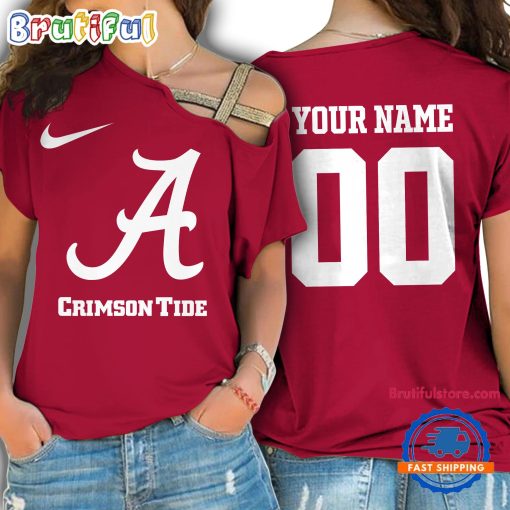 NCAA Alabama Crimson Tide Custom Name Number One Shoulder T-Shirt