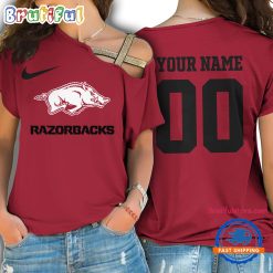 NCAA Arkansas Razorbacks Custom Name Number One Shoulder T-Shirt