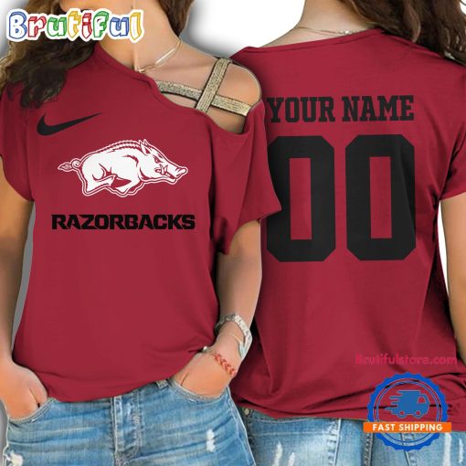 NCAA Arkansas Razorbacks Custom Name Number One Shoulder T-Shirt