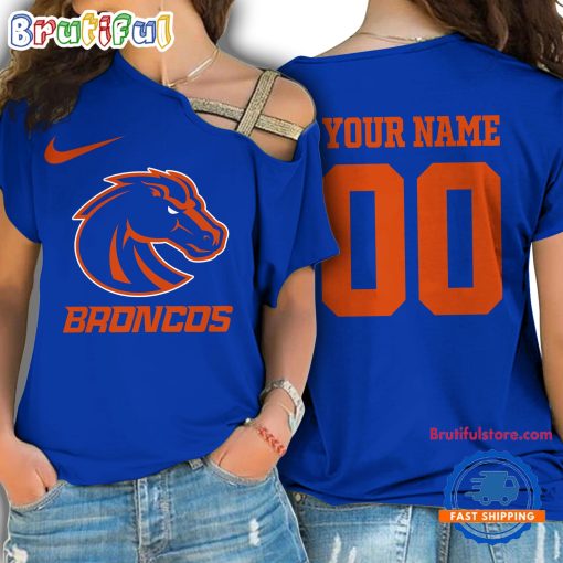 NCAA Boise State Broncos Custom Name Number One Shoulder T-Shirt