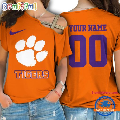 NCAA Clemson Tigers Custom Name Number One Shoulder T-Shirt