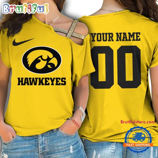 NCAA Iowa Hawkeyes Custom Name Number One Shoulder T-Shirt
