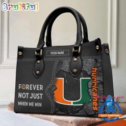 NCAA Miami Hurricanes Custom Name Gift For Fans Leather Hand Bag