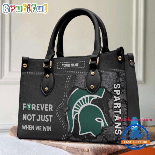 NCAA Michigan State Spartans Custom Name Gift For Fans Leather Hand Bag
