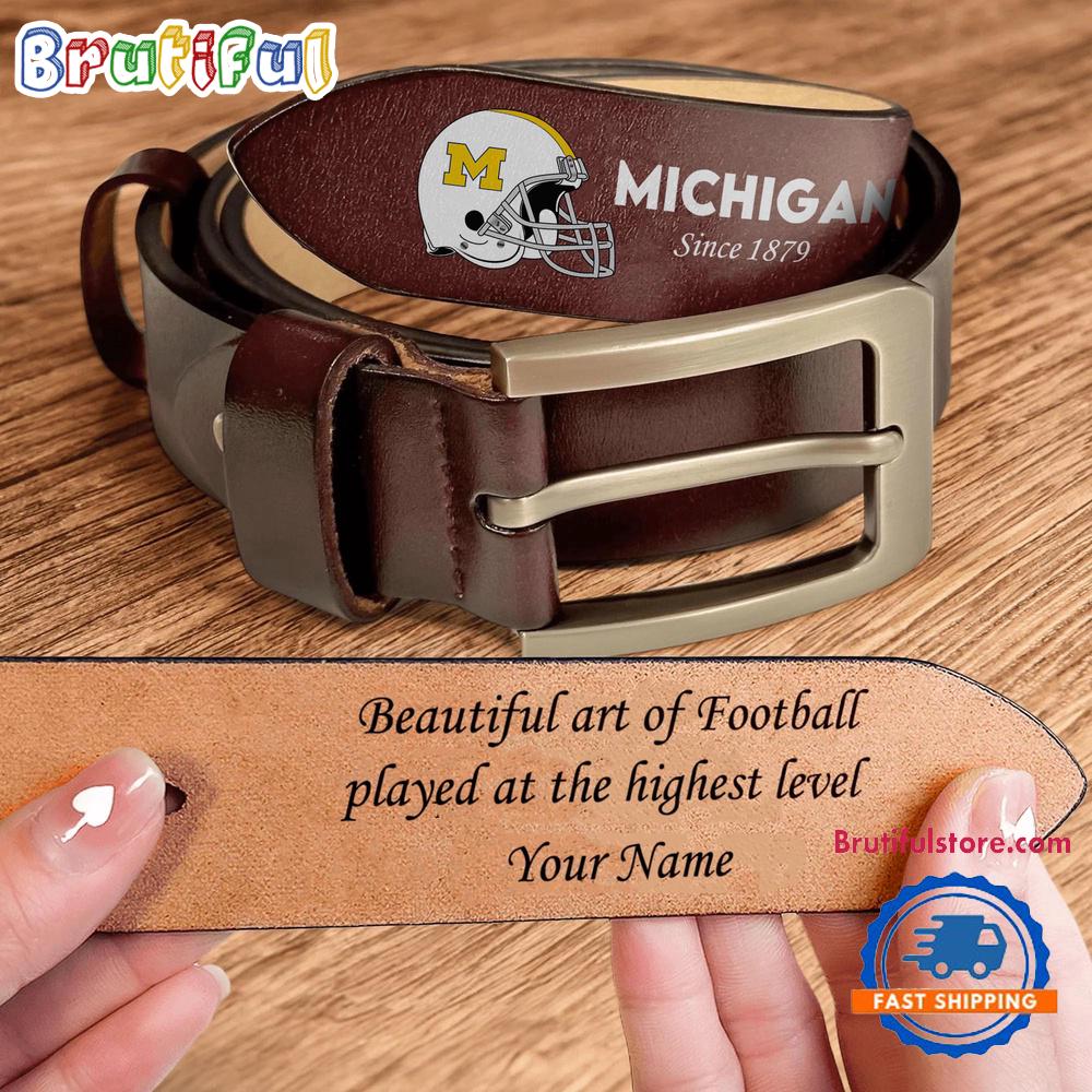 NCAA Michigan Wolverines Custom Name Leather Belt NCAA Michigan Wolverines Custom Name Leather Belt