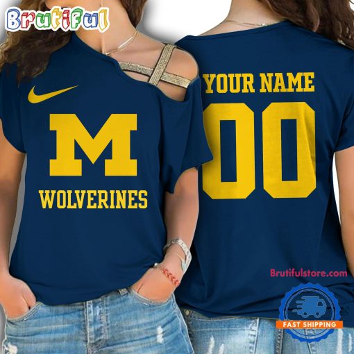 NCAA Michigan Wolverines Custom Name Number One Shoulder T-Shirt
