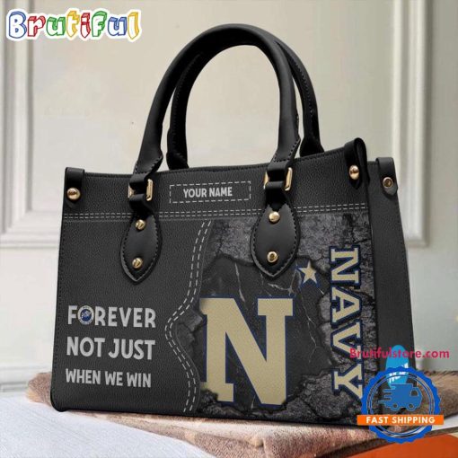 NCAA Navy Midshipmen Custom Name Gift For Fans Leather Hand Bag