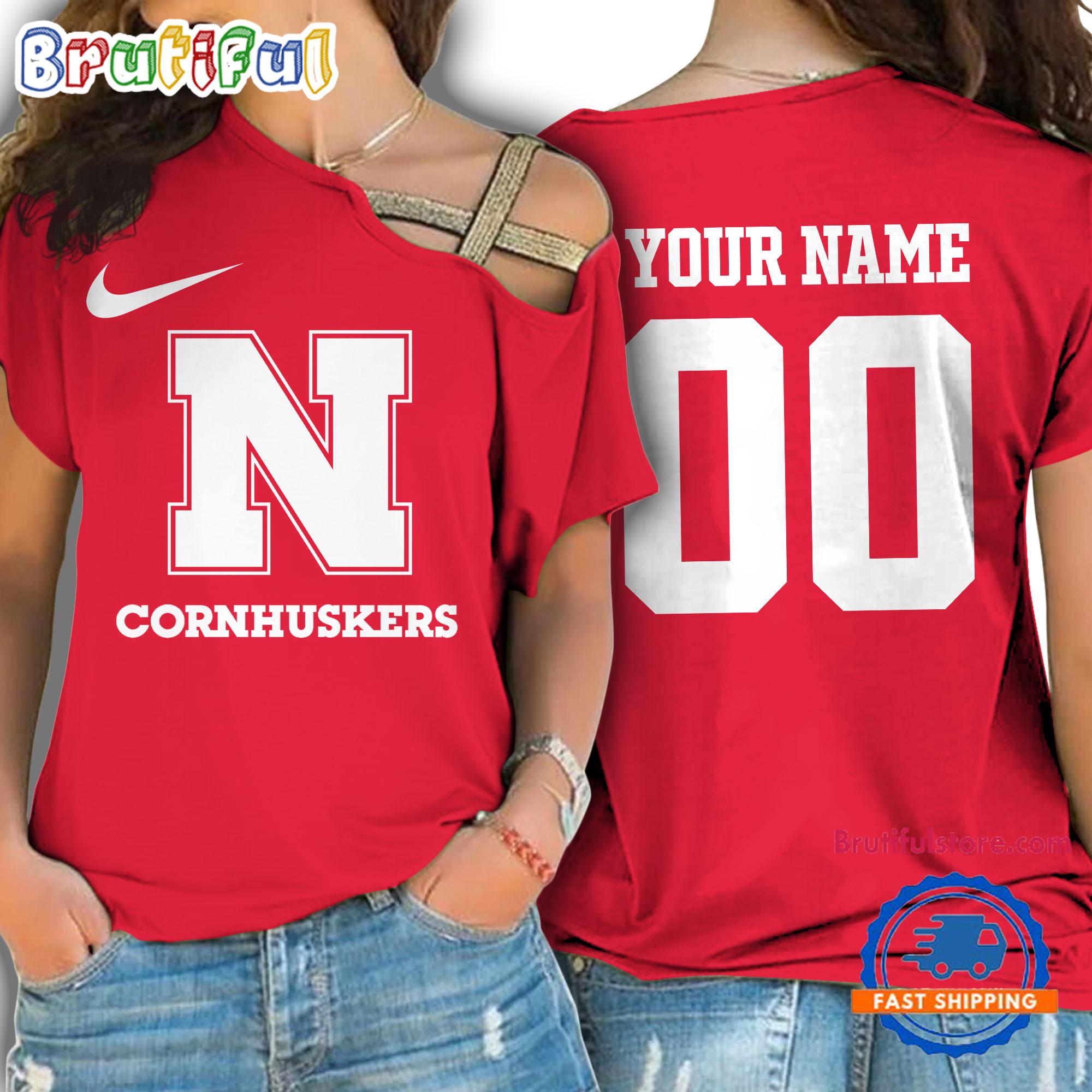 NCAA Nebraska Cornhuskers Custom Name Number One Shoulder T-Shirt