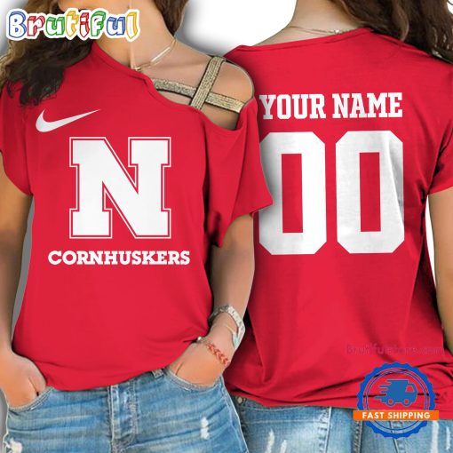 NCAA Nebraska Cornhuskers Custom Name Number One Shoulder T-Shirt