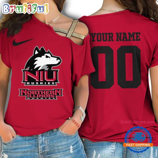 NCAA Northern Illinois Huskies Custom Name Number One Shoulder T-Shirt