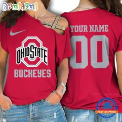 NCAA Ohio State Buckeyes Custom Name Number One Shoulder T-Shirt