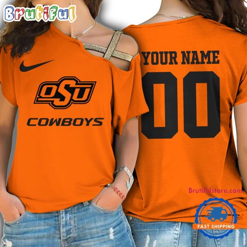 NCAA Oklahoma State Cowboys Custom Name Number One Shoulder T-Shirt