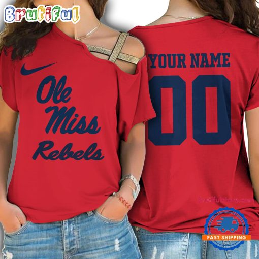 NCAA Ole Miss Rebels Custom Name Number One Shoulder T-Shirt