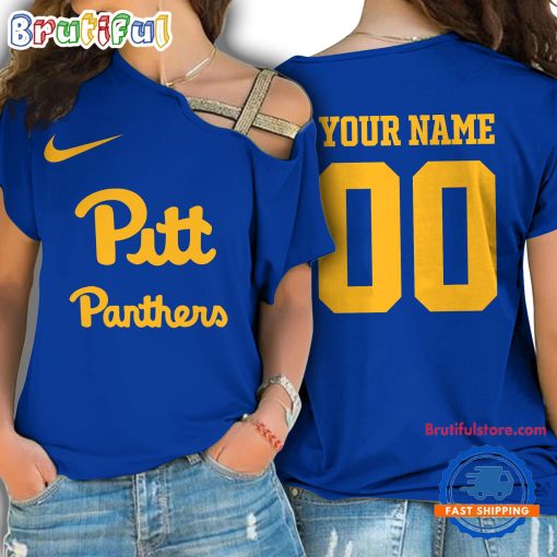 NCAA Pittsburgh Panthers Custom Name Number One Shoulder T-Shirt