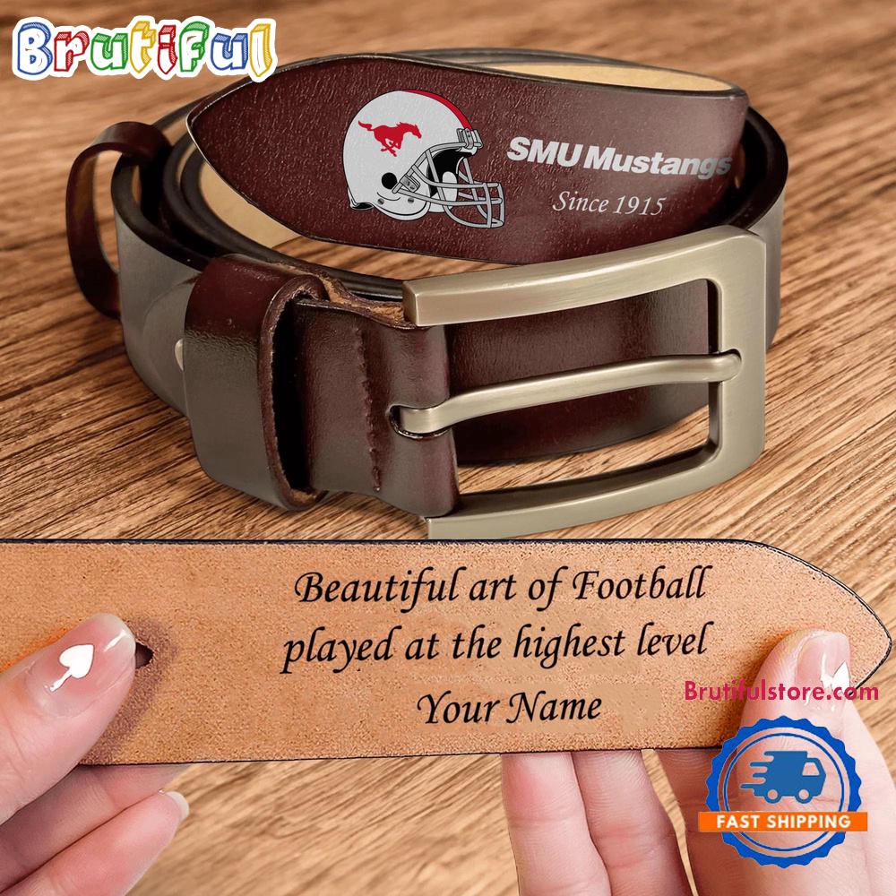 NCAA SMU Mustangs Custom Name Leather Belt NCAA SMU Mustangs Custom Name Leather Belt
