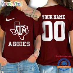 NCAA Texas A&M Aggies Custom Name Number One Shoulder T-Shirt