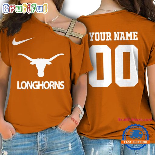 NCAA Texas Longhorns Custom Name Number One Shoulder T-Shirt