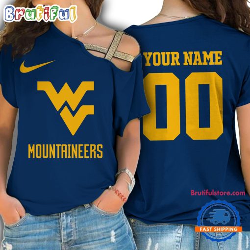 NCAA West Virginia Mountaineers Custom Name Number One Shoulder T-Shirt
