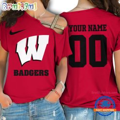 NCAA Wisconsin Badgers Custom Name Number One Shoulder T-Shirt